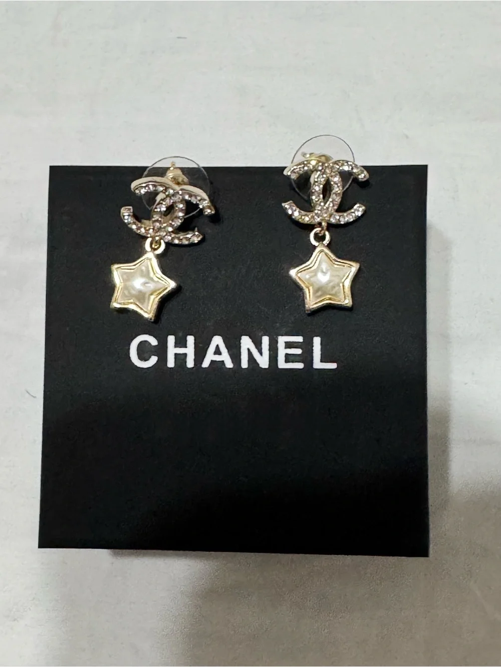CHANEL CC Star Drop Earrings with Crystals and Pearl